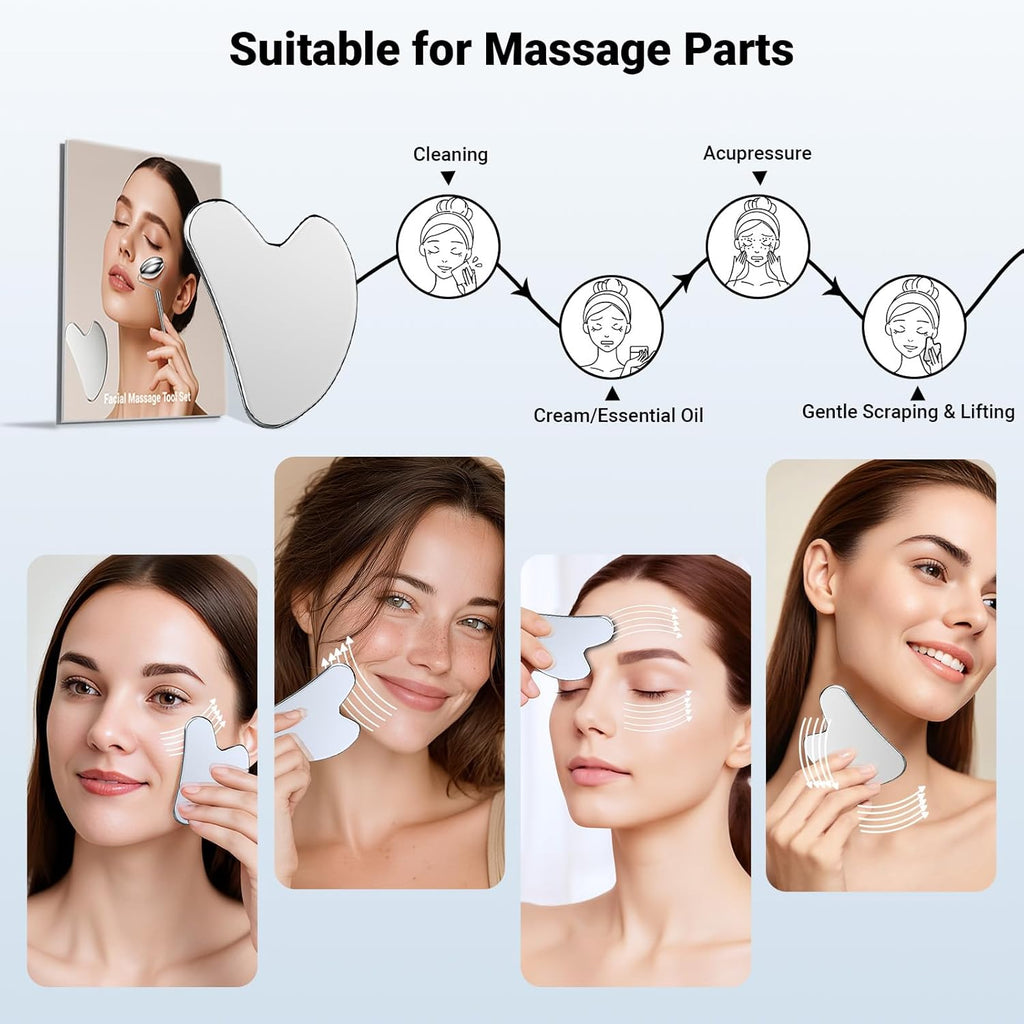 Alyvisun Gua Sha Set aus Edelstahl Gesichtsmassage Roller gegen Schwellungen