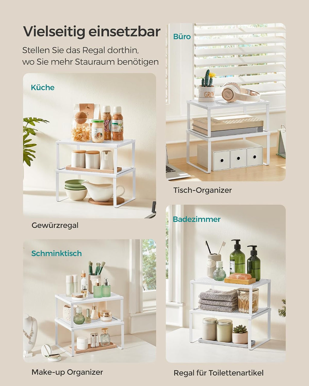 Gewuerzregal 2er Set stapelbar Weiss Kuechen Organizer 32cm-40cm