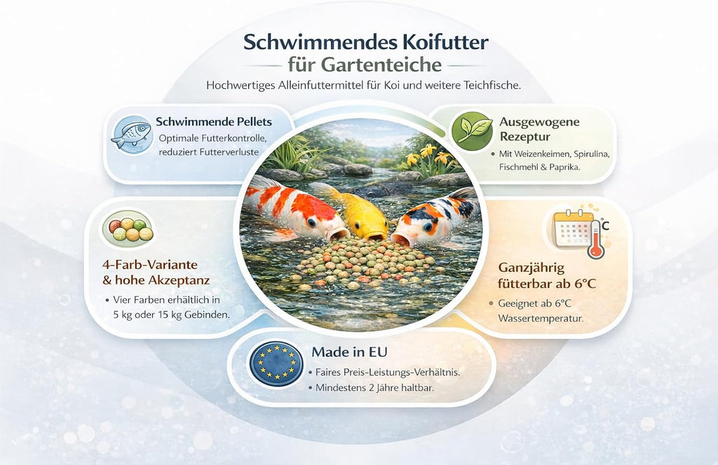 Koi Futter schwimmende 6 mm Pellets Pack fuer Koi Goldfisch Orfe verschiedene