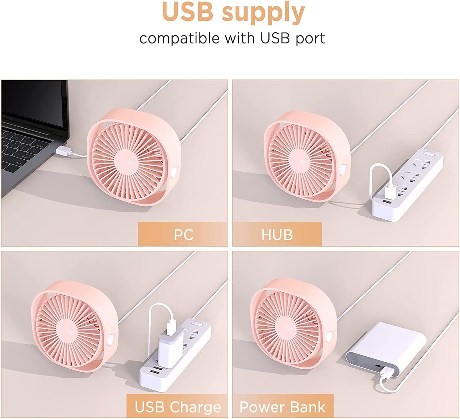 EasyAcc USB Tischventilator blau, leise, 3 Geschwindigkeiten, 360° Dreh