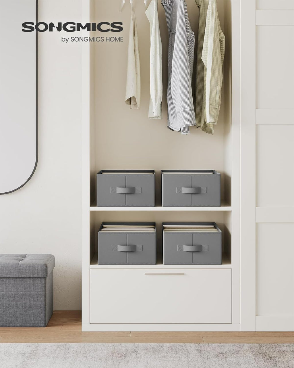 SONGMICS Kleiderschrank Organizer 4er Set Aufbewahrungsbox 6 Faecher Schublade