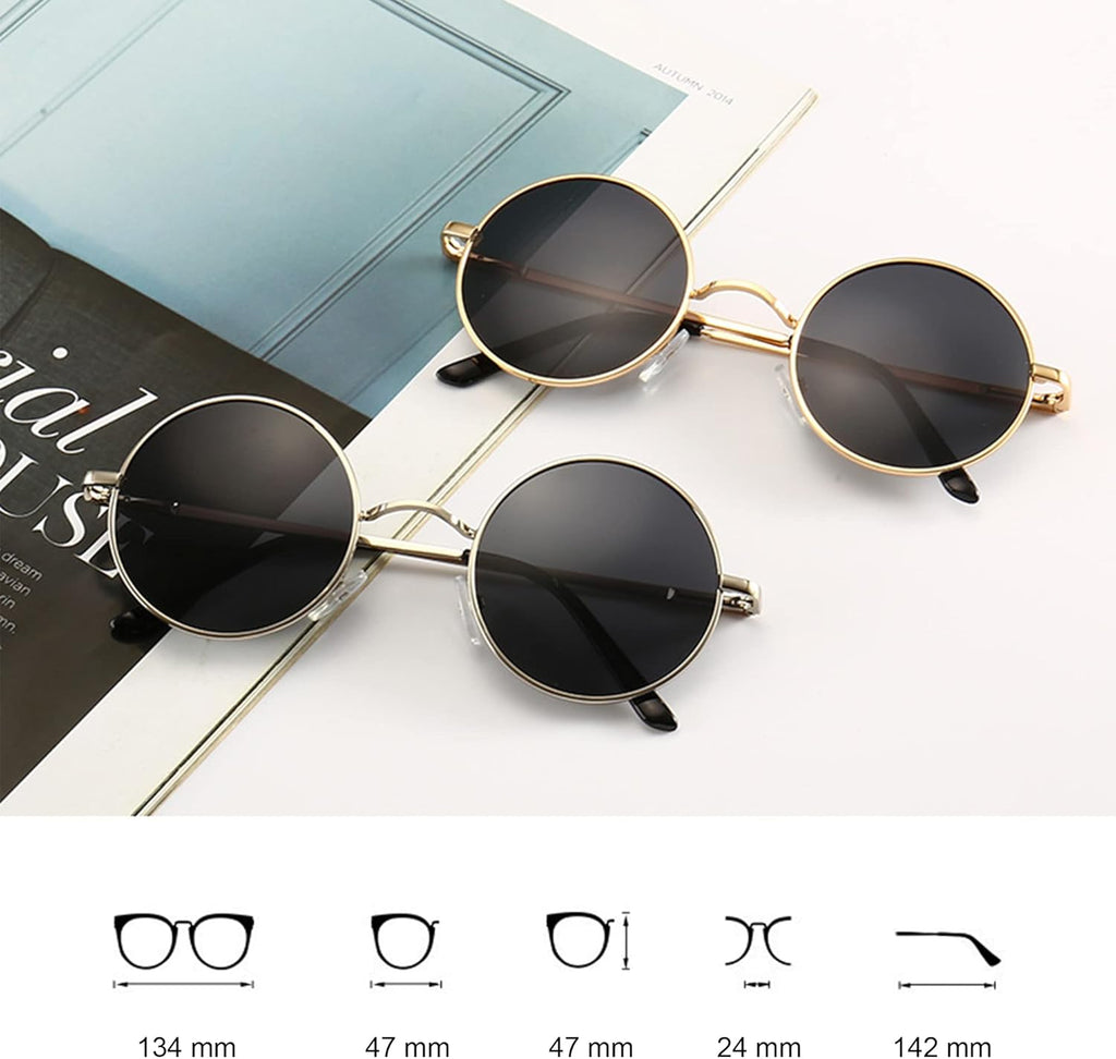 Polarisiert Sonnenbrille Herren Damen UV400 Metallrahmen rund Retro