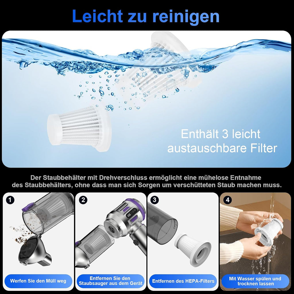 Akku-Handstaubsauger 26000Pa 4-in-1 mit Geblaesefunktion 6000mAh Grau