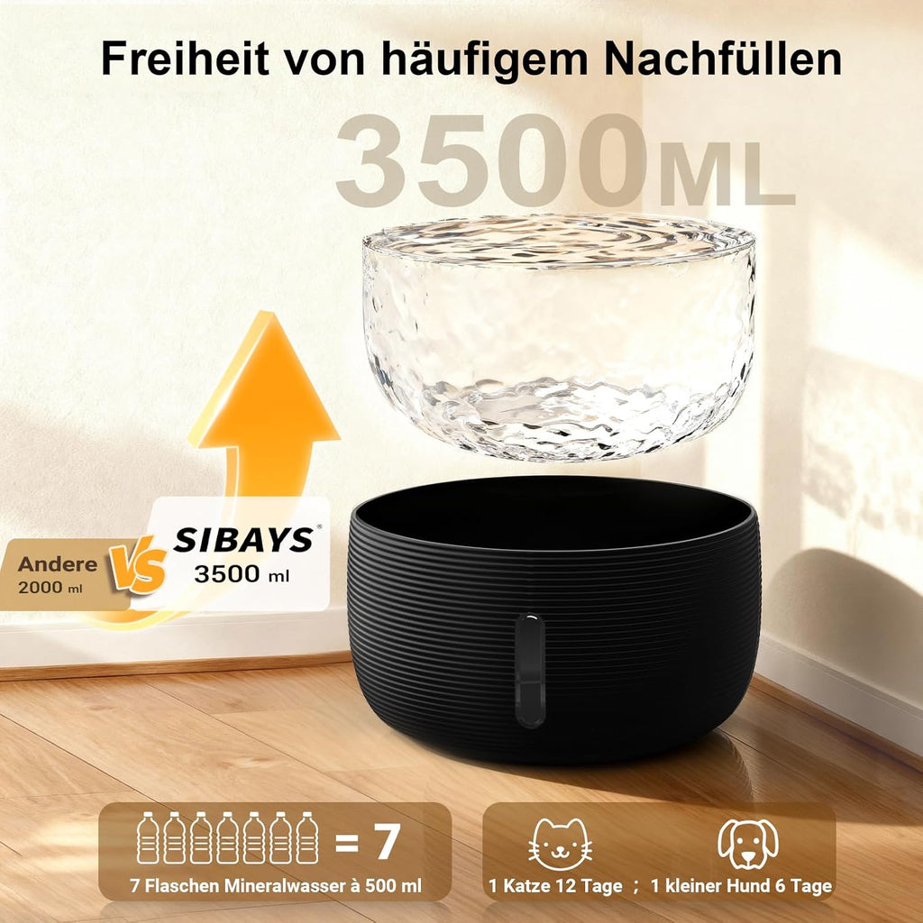 SIBAYS Katzen Trinkbrunnen mit leisem 25 dB Pumpenmotor, LED, Aktivkohlefi