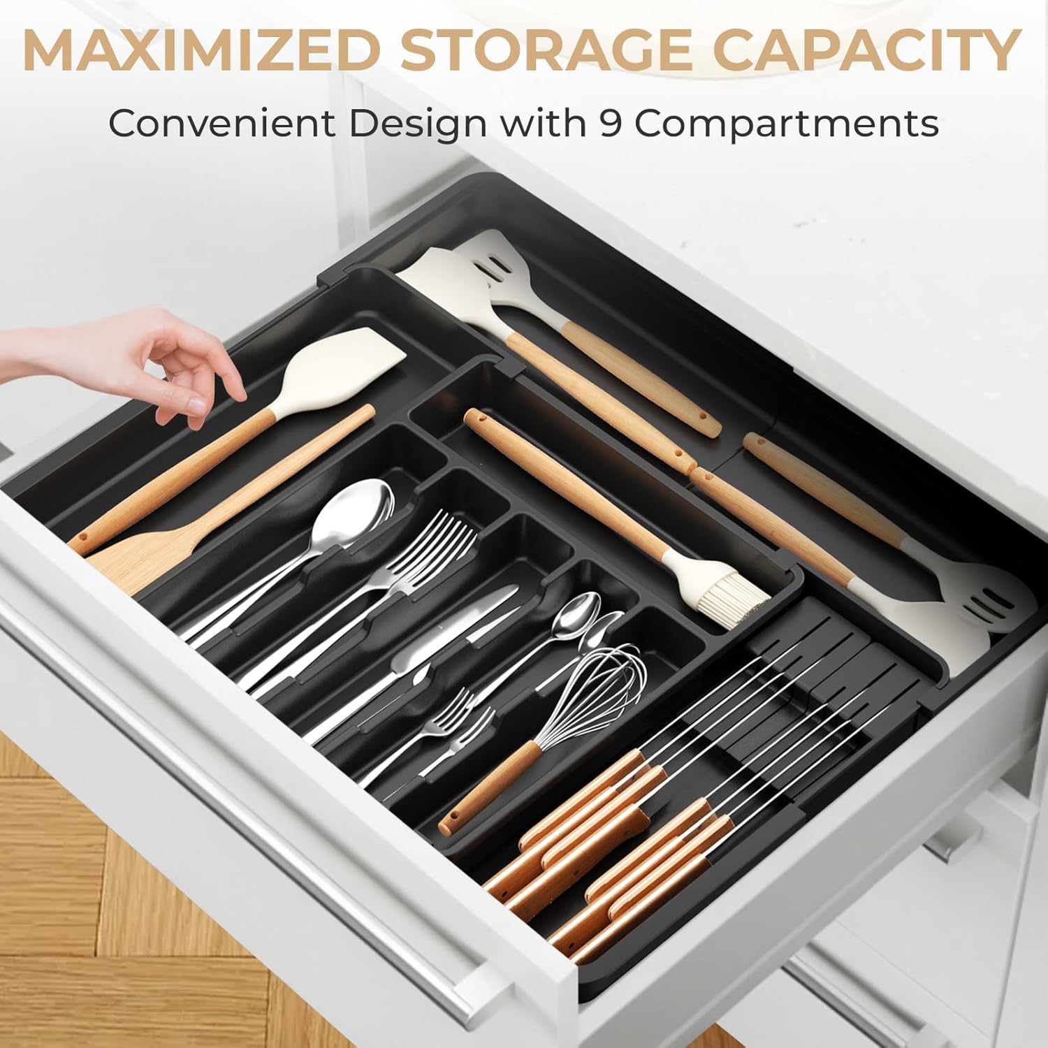 Verstellbarer Besteckkasten Schublade 6-9 Faecher Besteck-Organizer