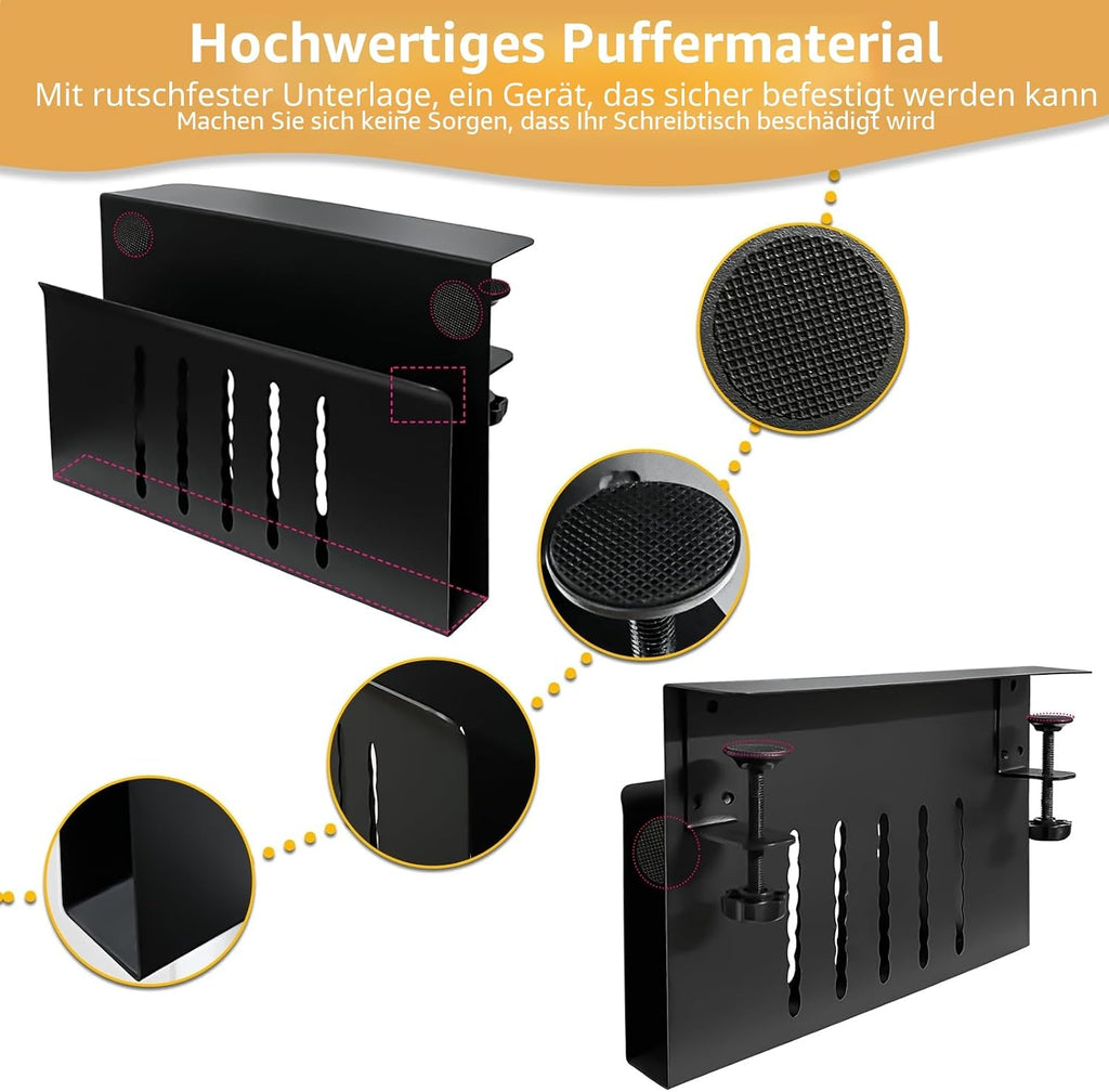 Laptophalter zum Einhaengen unter Tisch Stahl schwarz Schreibtisch Organizer