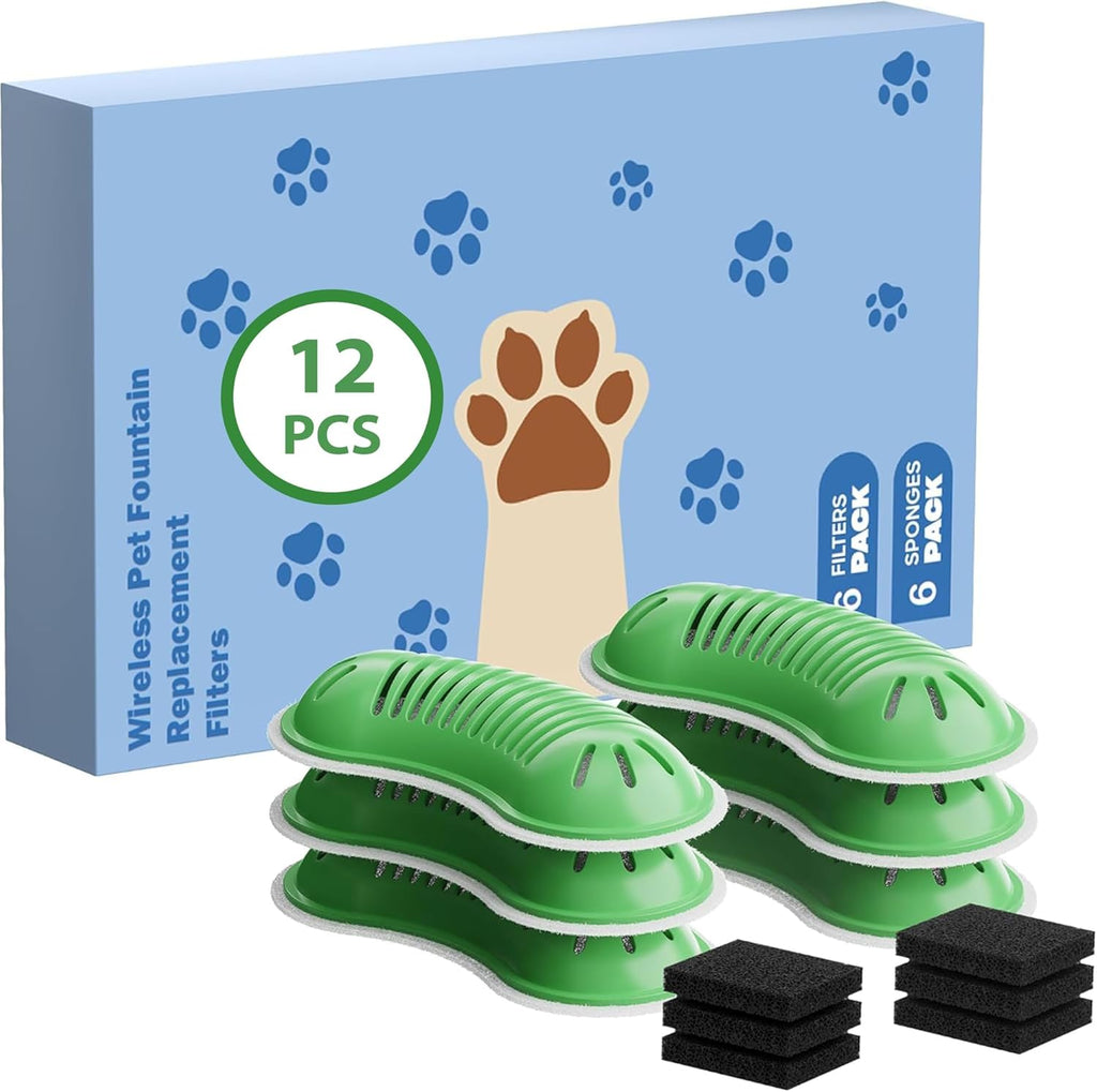 Katzen Trinkbrunnen kabellos mit Sensor Akku, 6 Kohlefilter + 3 Schwaemme, Schwar