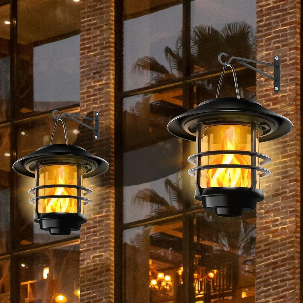 FLOWood Solar Gartenlaterne haengend mit Flammeneffekt IP65 Metall/Glas