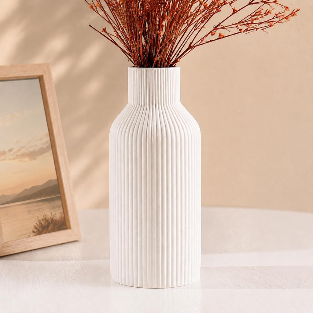 Keramikvase 20 cm hoch - kleine Dekovase fuer Pampasgras, Esstisch, Buecherregal