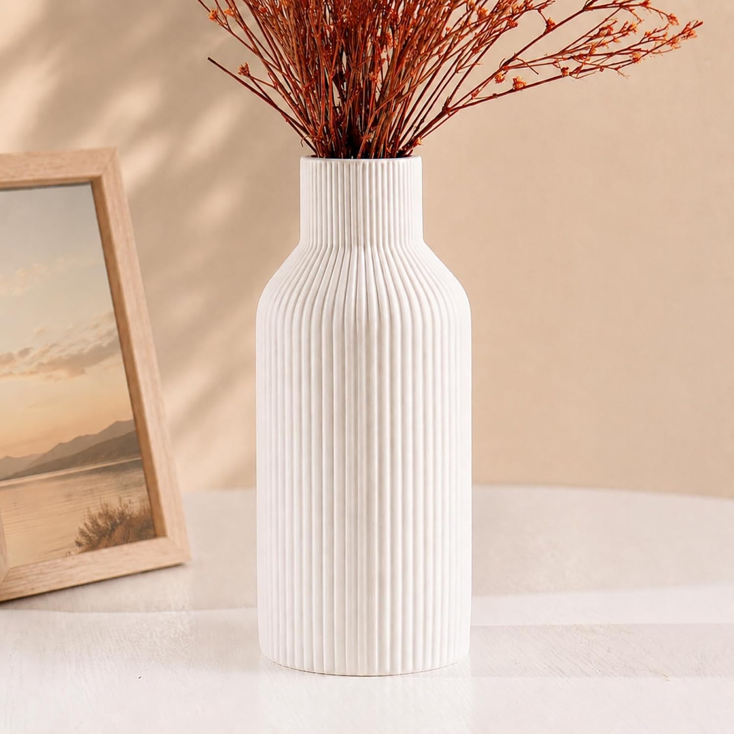 Keramikvase 20 cm hoch - kleine Dekovase fuer Pampasgras, Esstisch, Buecherregal