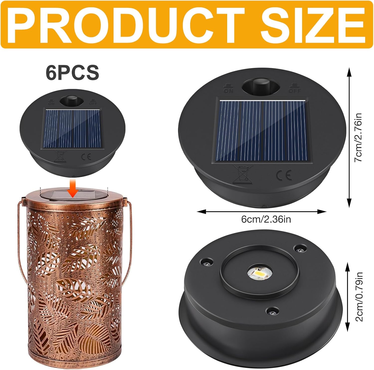 Solarleuchte Ersatzdeckel 7cm-8cm mit LED Solarpanel wasserdicht, 6 Stueck