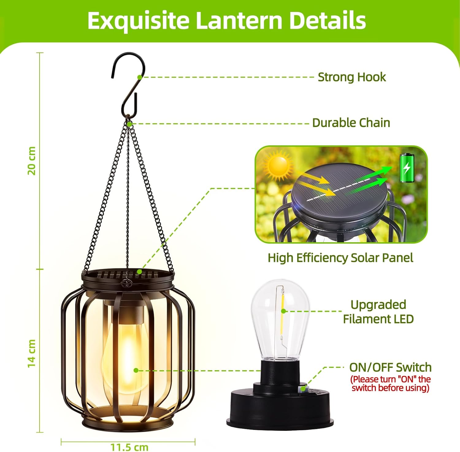 BUCASA Solar Haengelampen Aussen 2er Set LED IP65 Metall Garten Terrasse Balkon