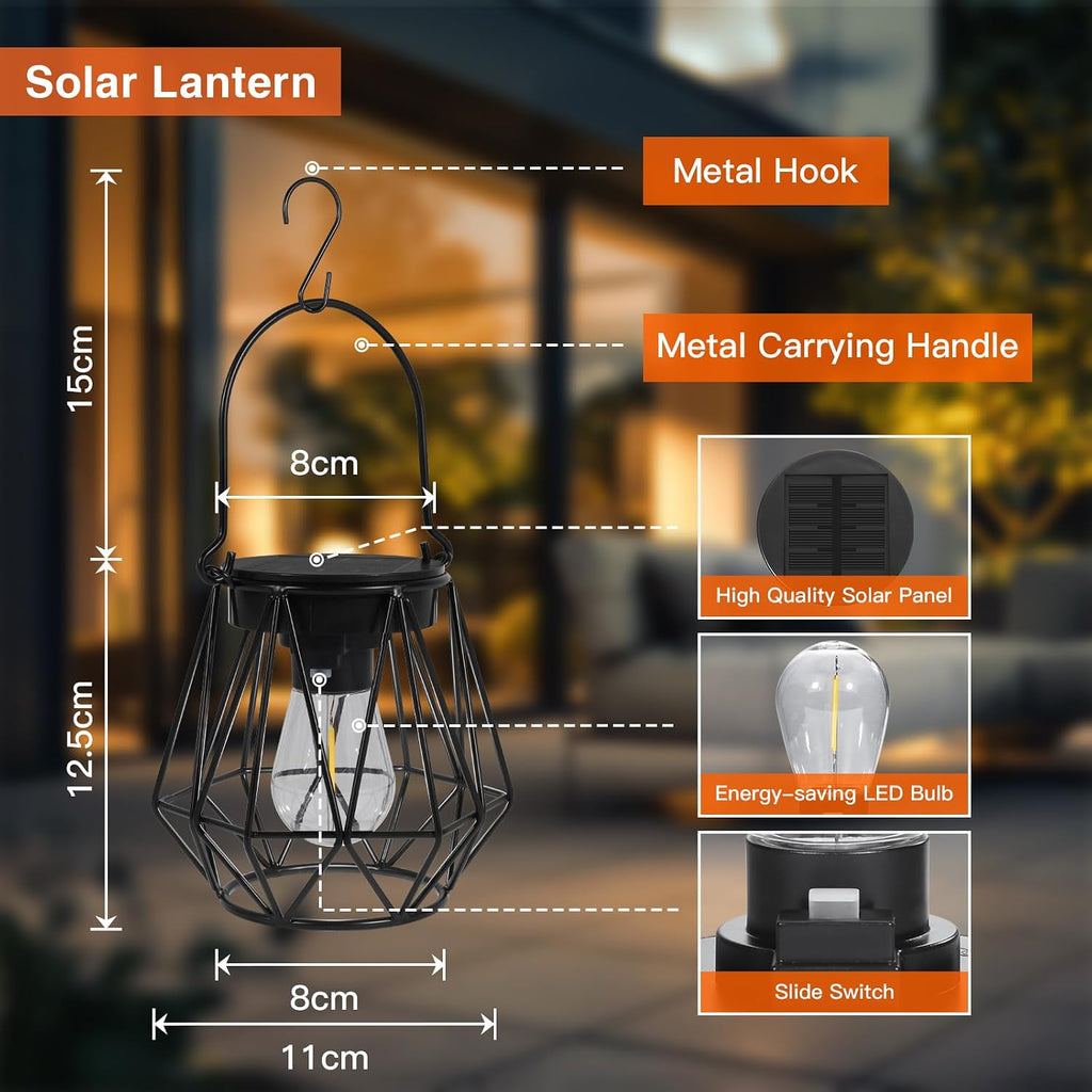 Ketom Solarlampe aussen 2er Set haengend/stehend Metall IP65 Diamant Schwarz