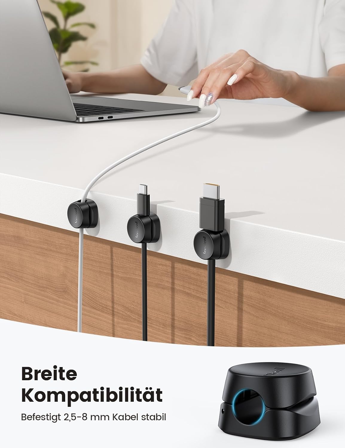 Lamicall Kabelhalter 6er Set selbstklebend Kabelclips mit Feder Einhand-Bedienun