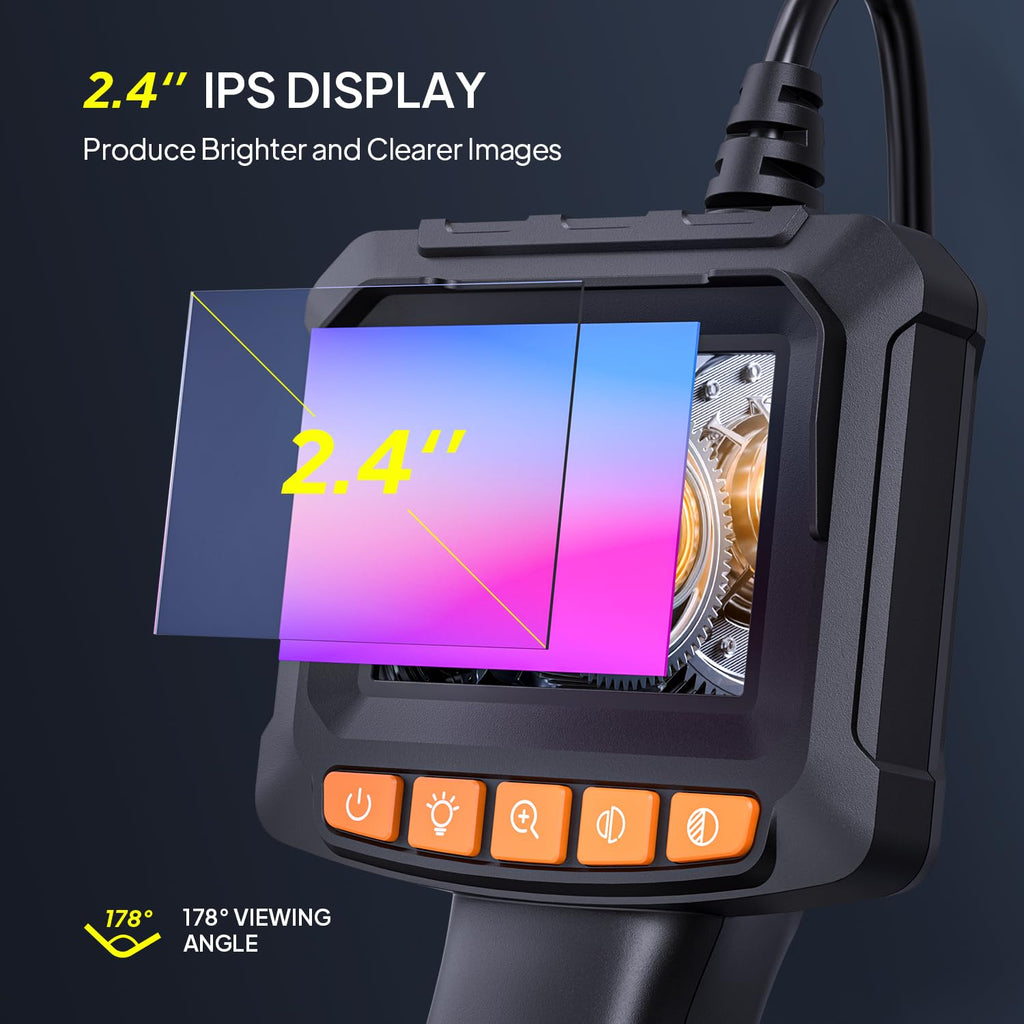 QIMIC Endoskopkamera 1080P mit 2,4" IPS Bildschirm 8 LEDs 2x Zoom 5m-15m