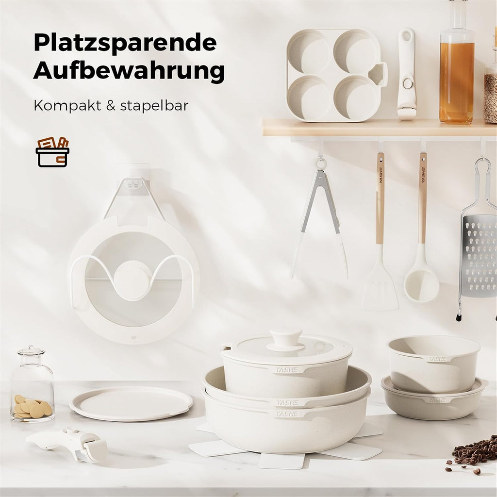 YASHE Topf- und Pfannenset 20-teilig mit abnehmbaren Griffen Induktion Grau