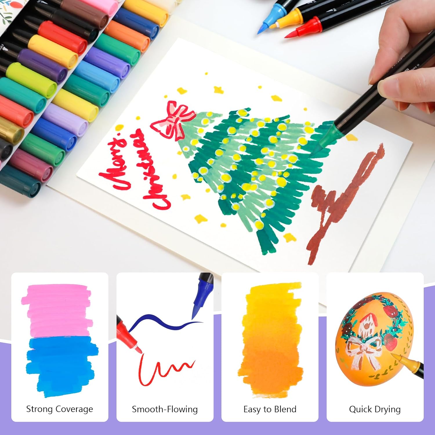 Artecho Acrylstifte 24 Farben Dual Tip Marker wasserfest fuer DIY Kunst