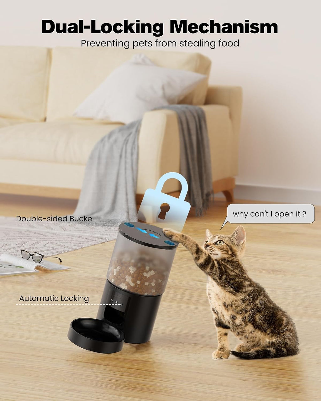 Futterautomat mit WLAN App-Steuerung, Timer, Schwarz