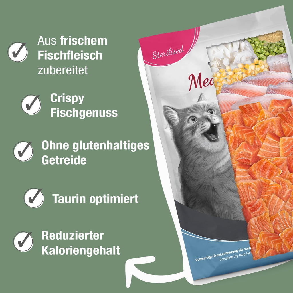 Katzen Trockenfutter Sterilisiert 82% Fisch 1,5kg MeatCrisp PLATINUM