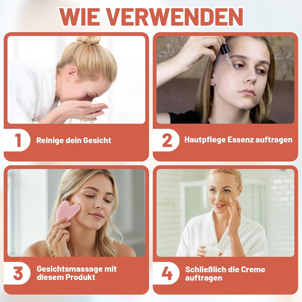 Gua Sha Set 3-teilig Gesichtsmassage Schaber Kamm fuer Augen Kiefer Kopf Pink