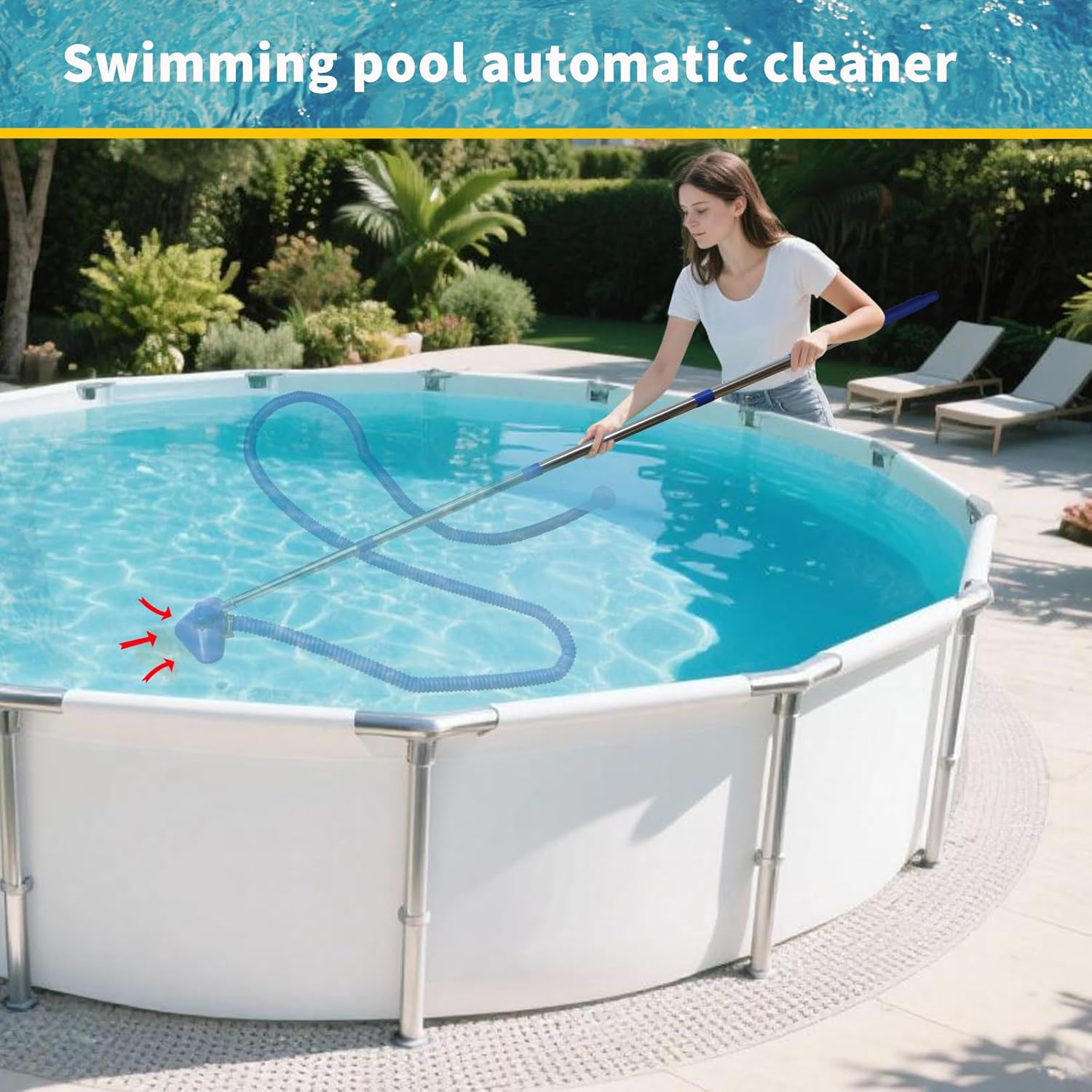 Poolsauger Bodensauger mit 4 m Edelstahl-Schlauch, Poolbuerste, manuell