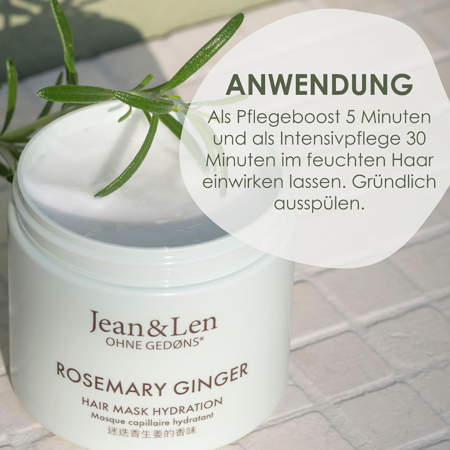 Jean & Len Haarkur Rosemary Ginger 200 ml fuer trockenes, strapaziertes Haar