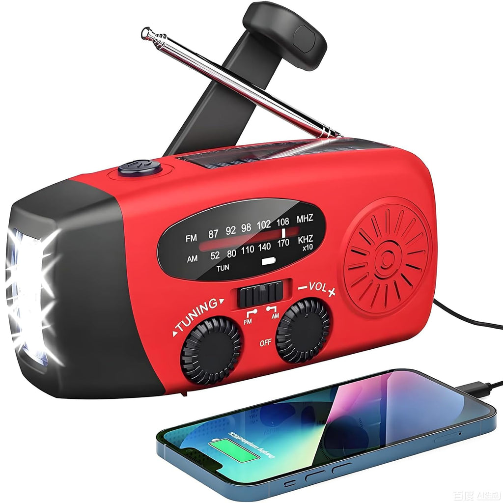 Tragbares Solar Kurbelradio mit AM/FM, 2000mAh Powerbank, LED Lampe, USB, orange