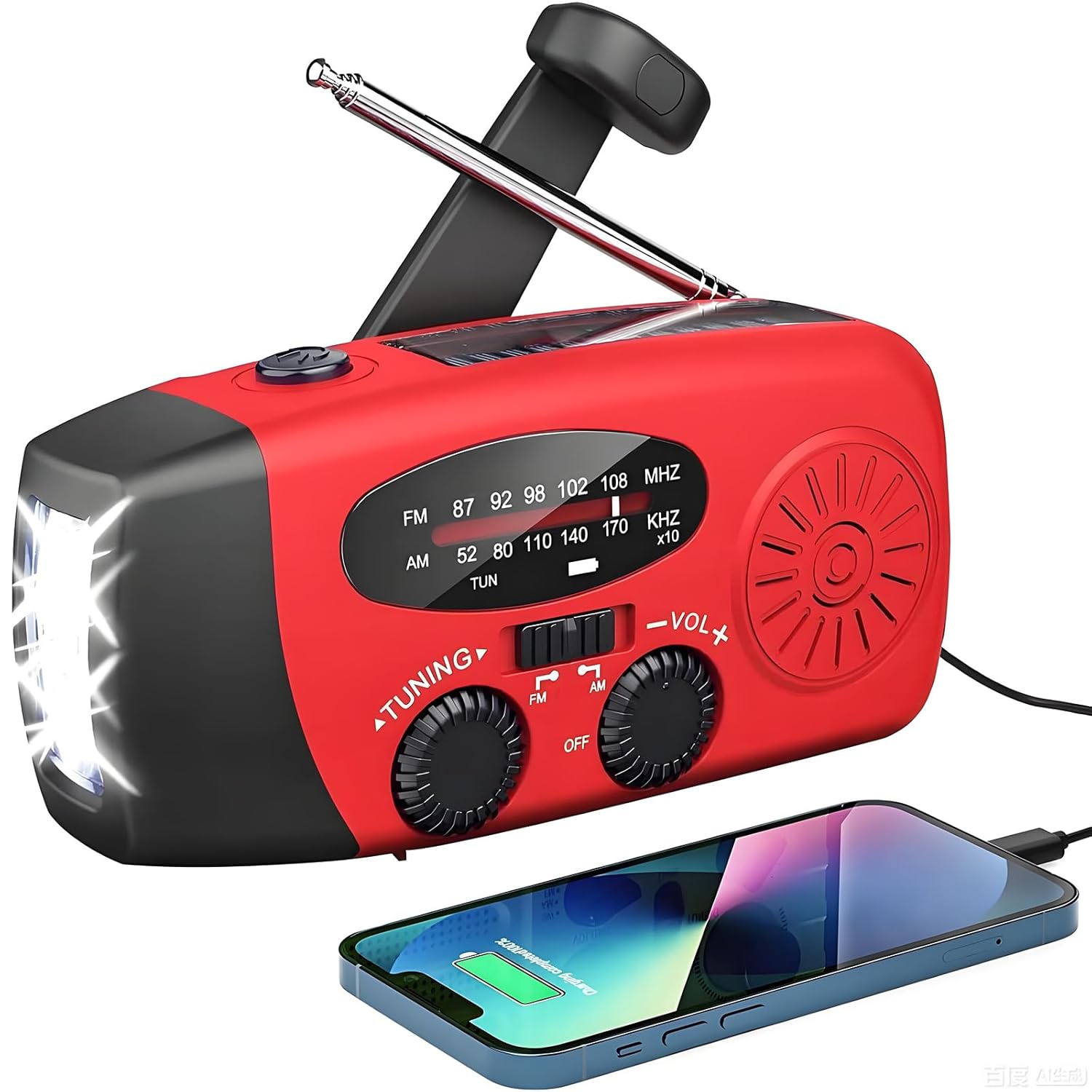 Tragbares Solar Kurbelradio mit AM/FM, 2000mAh Powerbank, LED Lampe, USB, orange