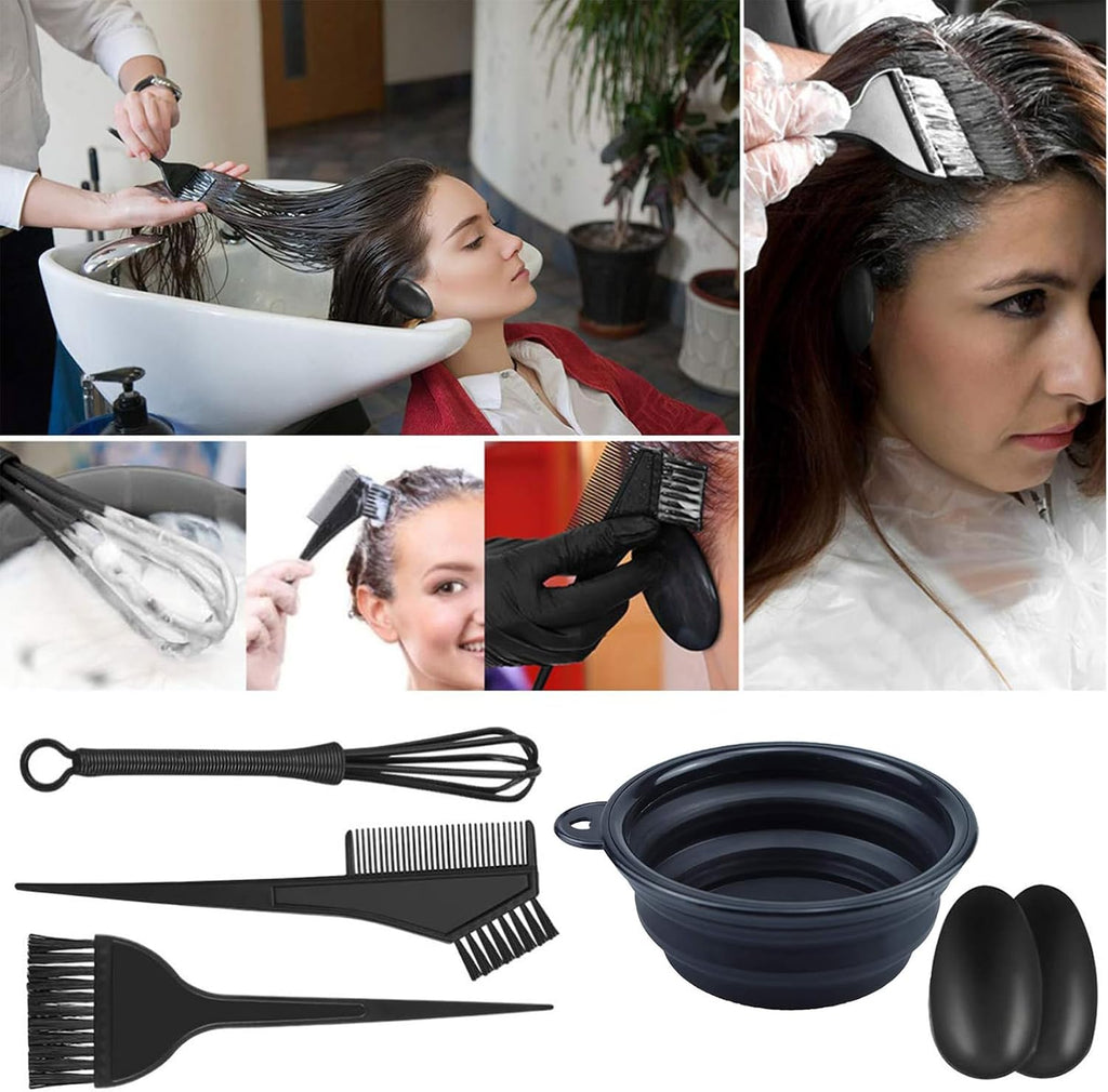 5er Set Haarfaerbepinsel mit Schale, Buerste, Kamm und Ohrenabdeckung