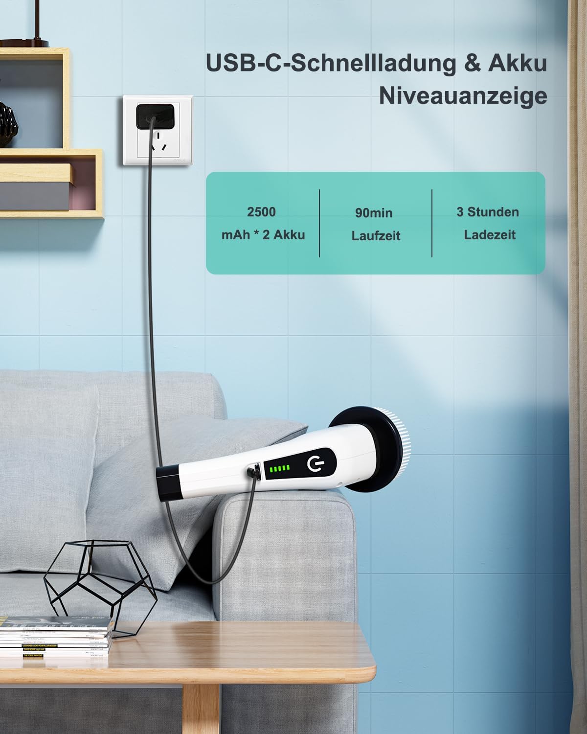 Elektrische Reinigungsbuerste Akkubetrieben mit 8 Buersten Spin Scrubber