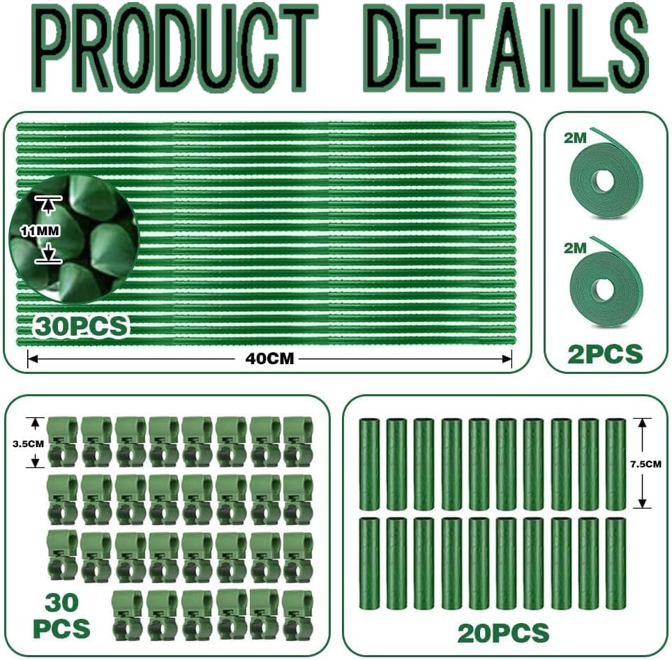 Pflanzenstaebe 36er Set mit 18 Verbindern und 36 Karabinern 6mm-11mm