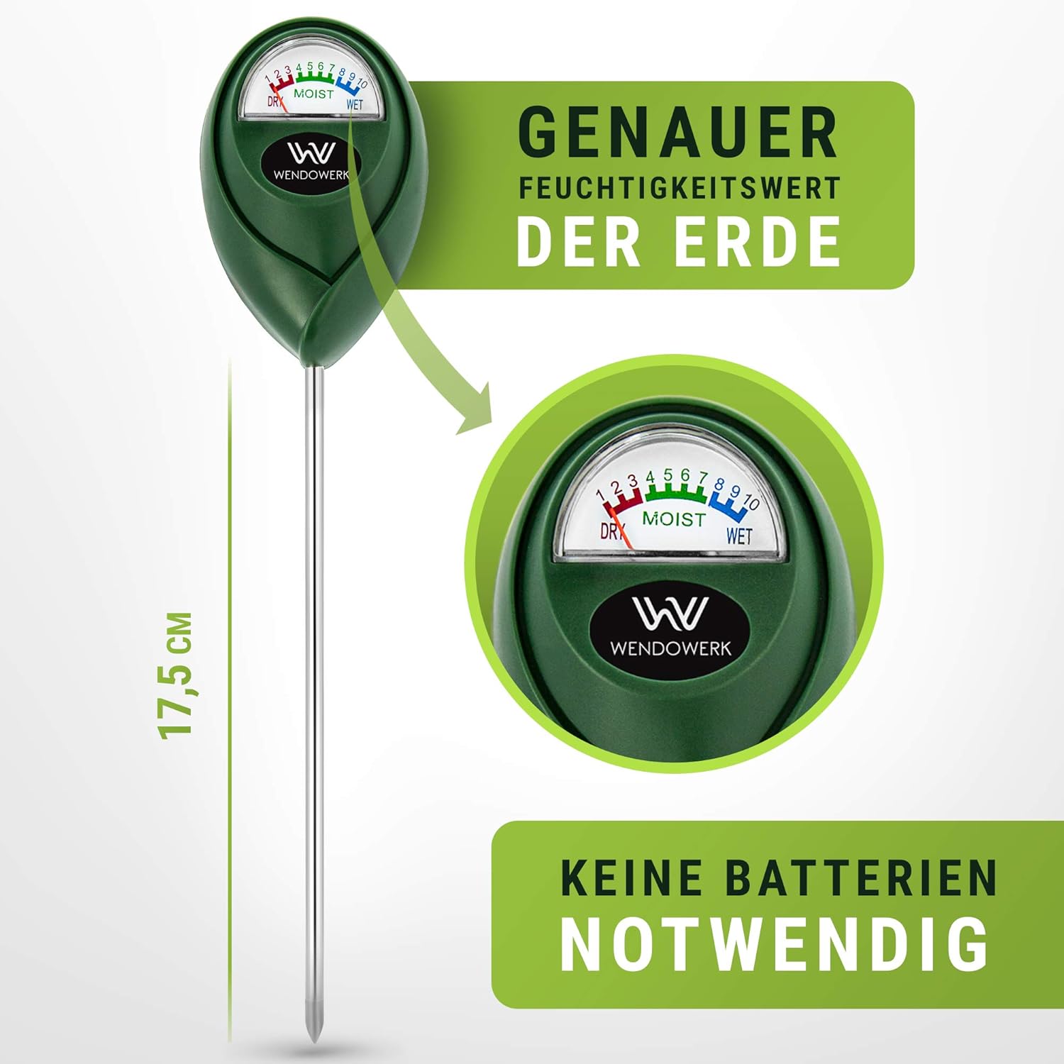 Wendowerk Bodenfeuchtemesser Pflanze gruen/schwarz ohne Batterie Analoger Tester