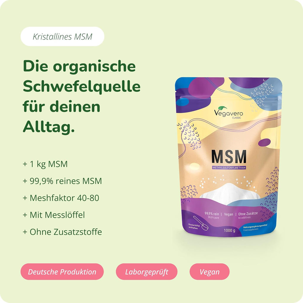 MSM Pulver Methylsulfonylmethan 99,9% Vegan Supplement