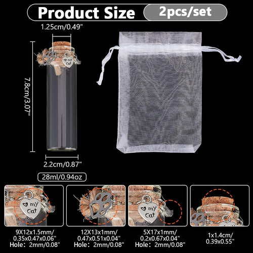 2x Mini Glasherz Erinnerungsflasche Haustier Urne für Tierhaare
