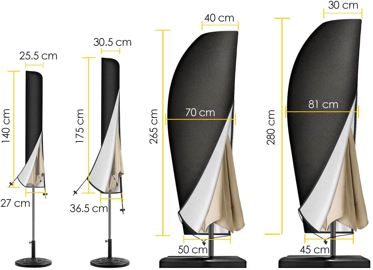 Reinalin Schutzhuelle fuer Sonnenschirm mit Stab 175×30,5/36,5 cm 27cm-50cm