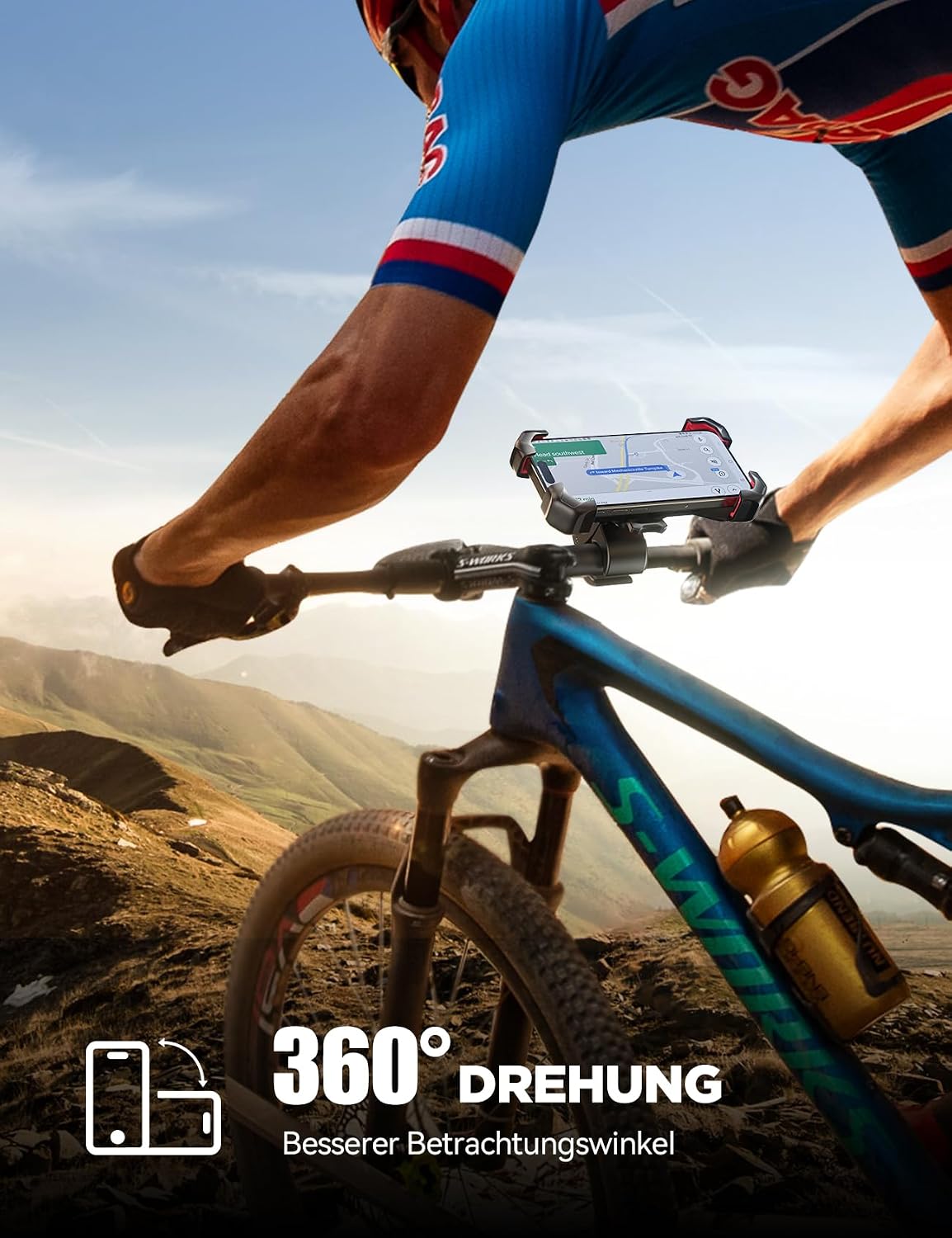 Handyhalterung Fahrrad Lenker 360° drehbar Autolock Smartphone Halter