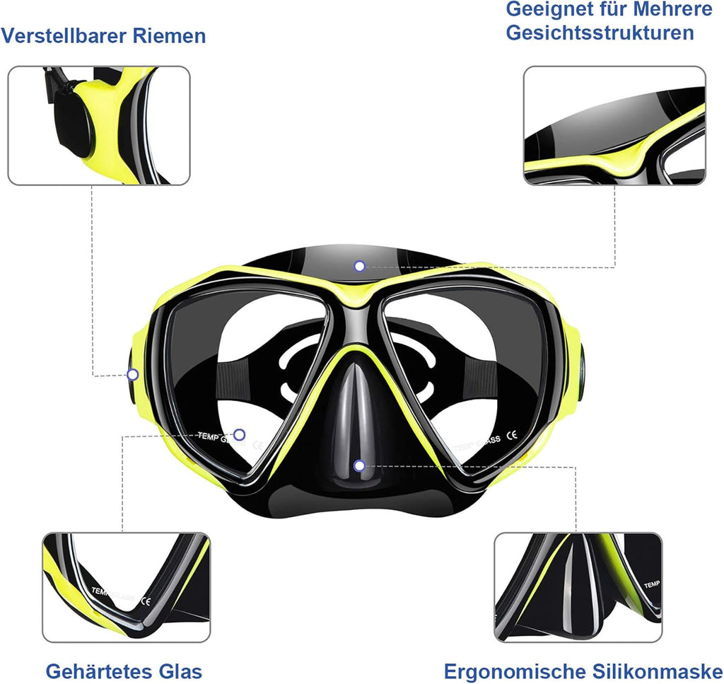 Dorlle Schnorchelset Erwachsene Taucherbrille gehaertetes Glas Anti-Fog