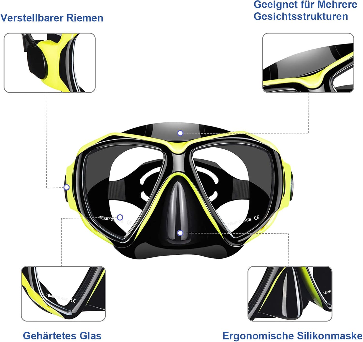 Dorlle Schnorchelset Erwachsene Taucherbrille gehaertetes Glas Anti-Fog
