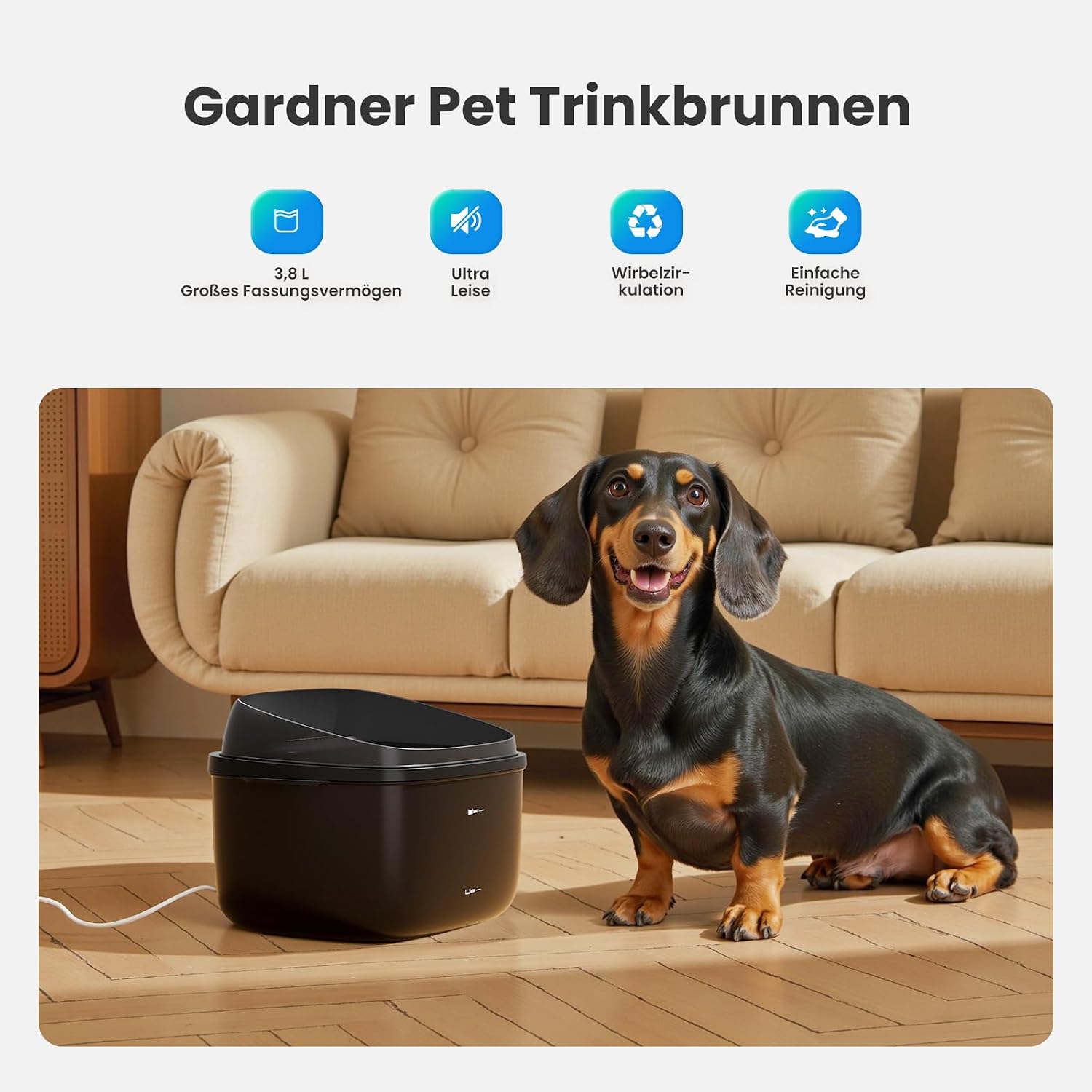 Gardner Pet Trinkbrunnen Vortex Filter transparenter Tank leise