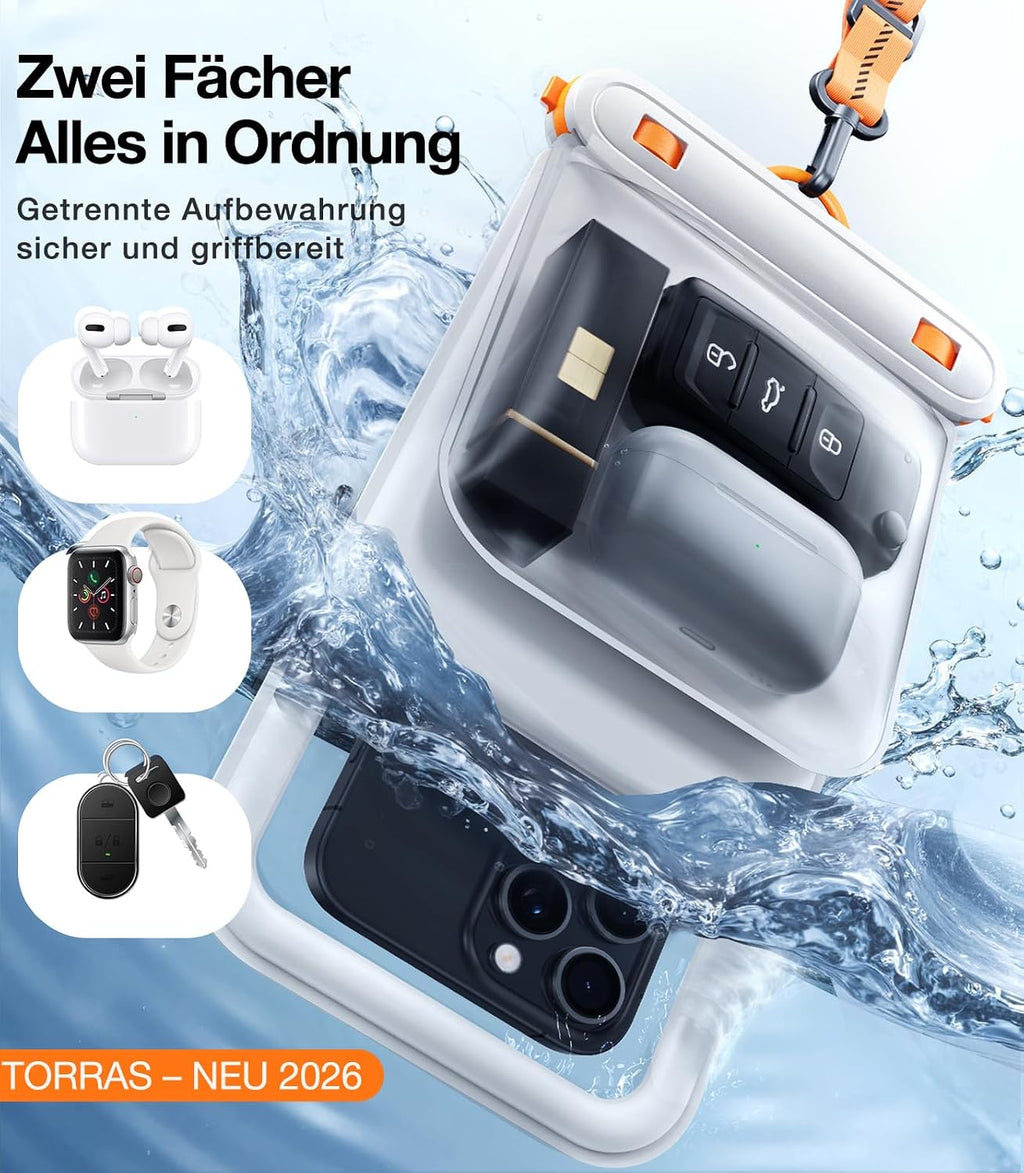 TORRAS IP68 wasserdichte Handytasche bis 7,9" mit doppelter Tasche Schwarz