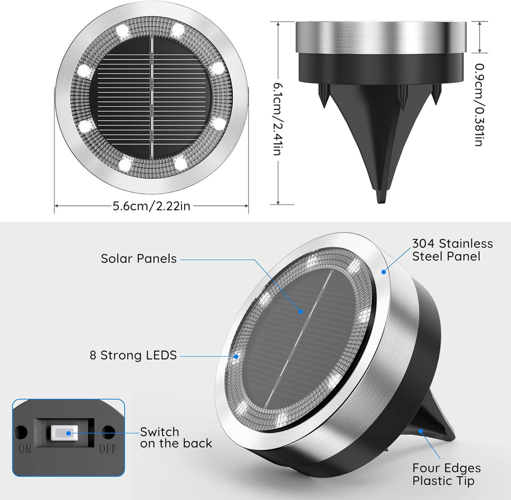 12er Solar Bodenleuchten Aussen 8 LED Warmweiss IP65 Edelstahl Kunststoff