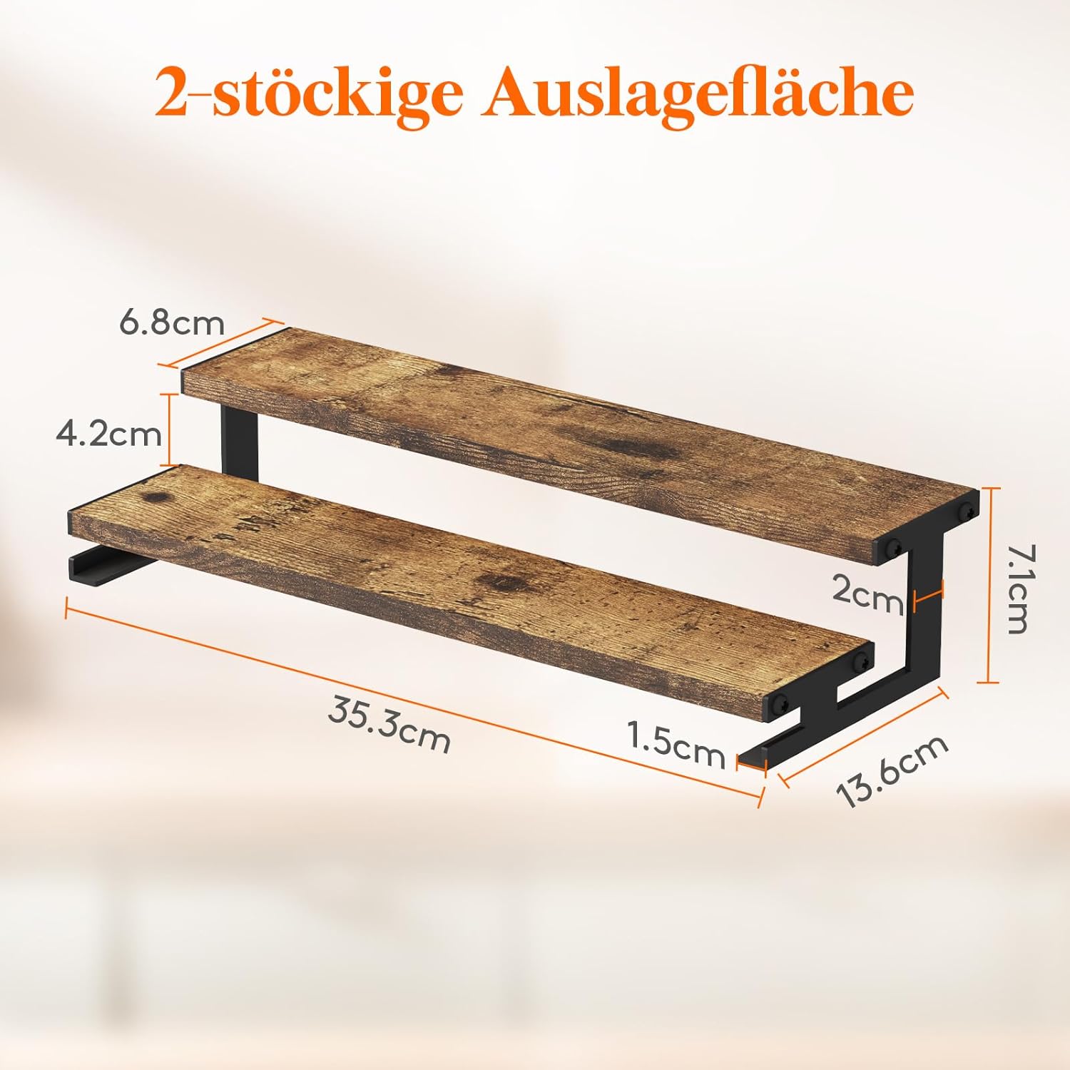 Lifewit 2‑Etagen Display Staender 35x14x7 cm schwarzes Metallregal