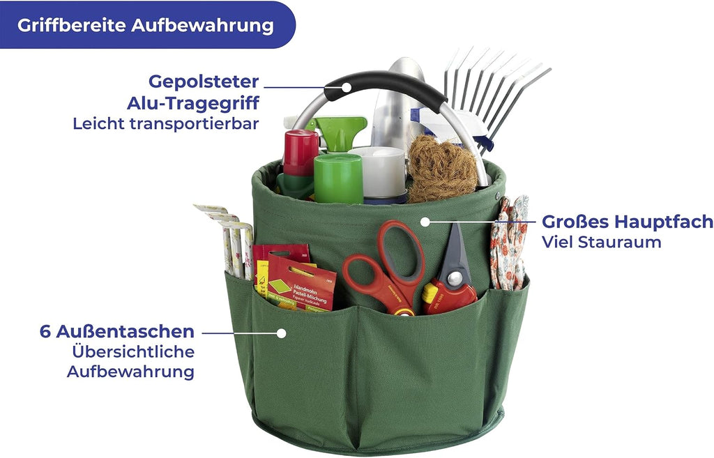 Maximex Reinigungs-Caddy faltbar Gruen mit 6 Taschen gepolsterter Griff