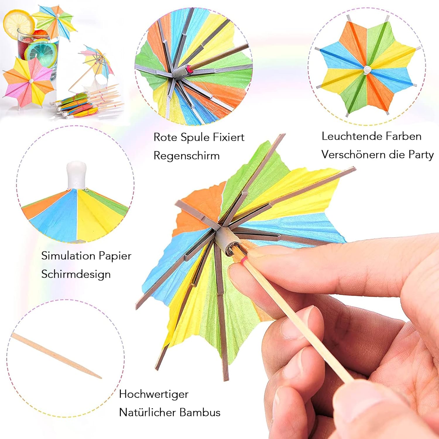 Catelves 140er Cocktail Schirmchen mit Strohhalmen 12cm-23cm