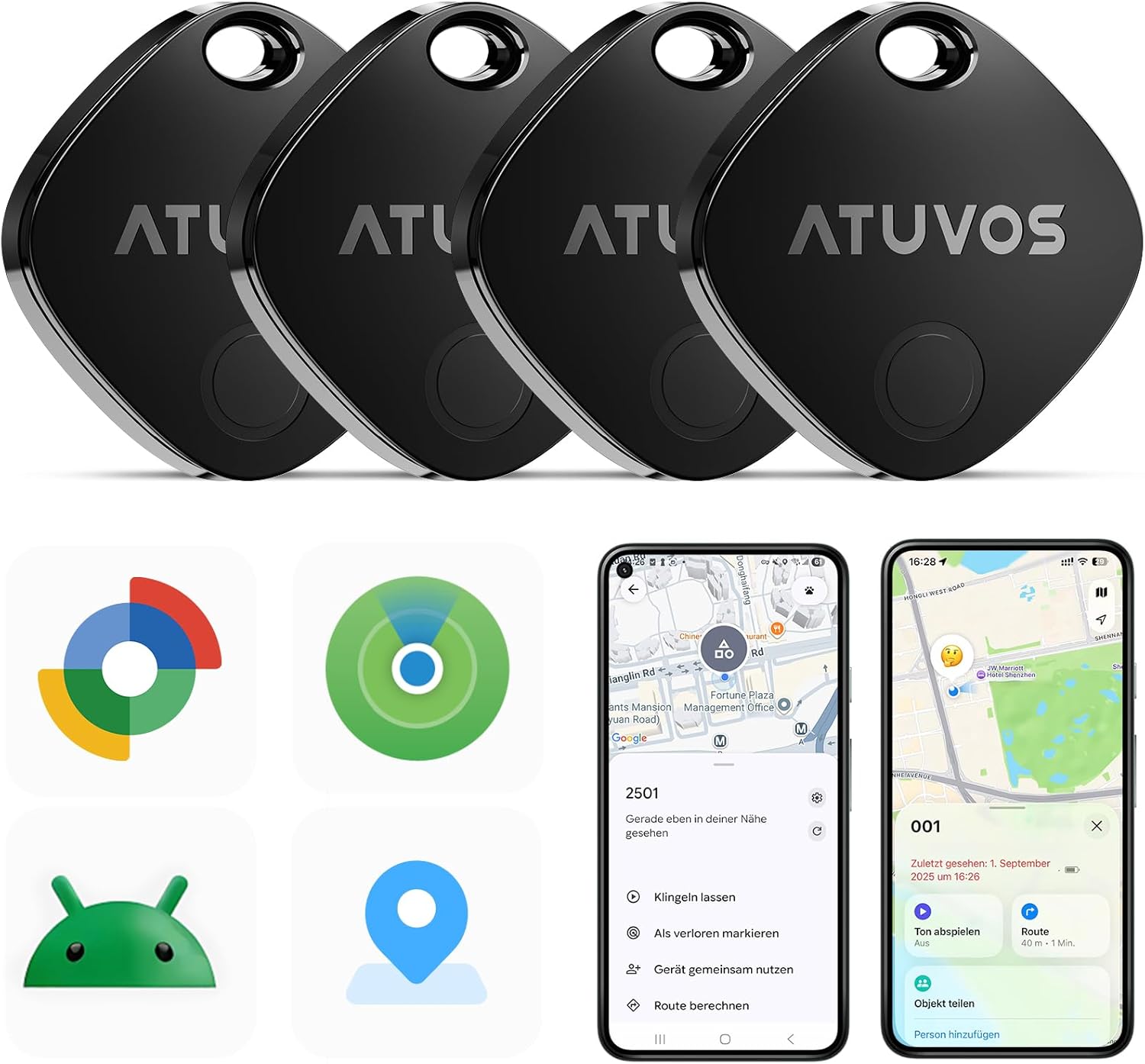 ATUVOS AirTag Pro Bluetooth Tracker fuer Android und iOS Dual-System Schluessel