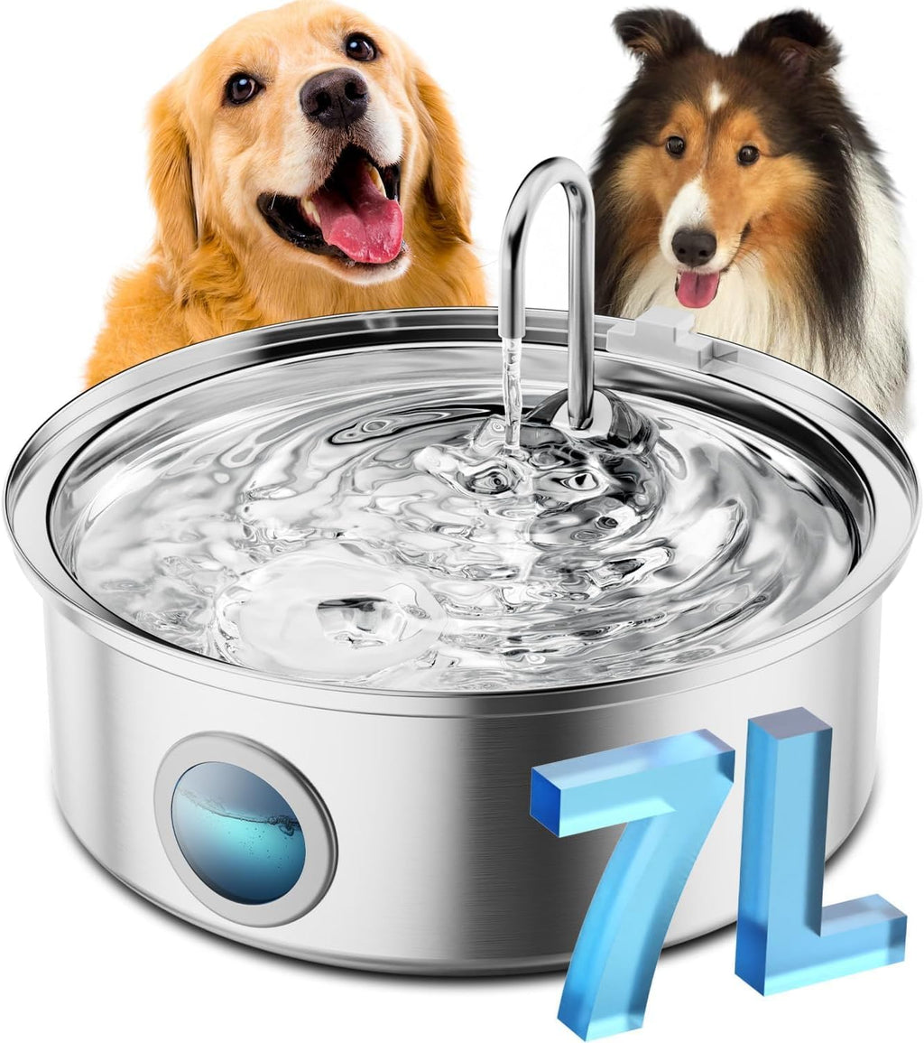 oneisall Trinkbrunnen fuer Hunde Edelstahl mit LED, 5‑Schicht Filter