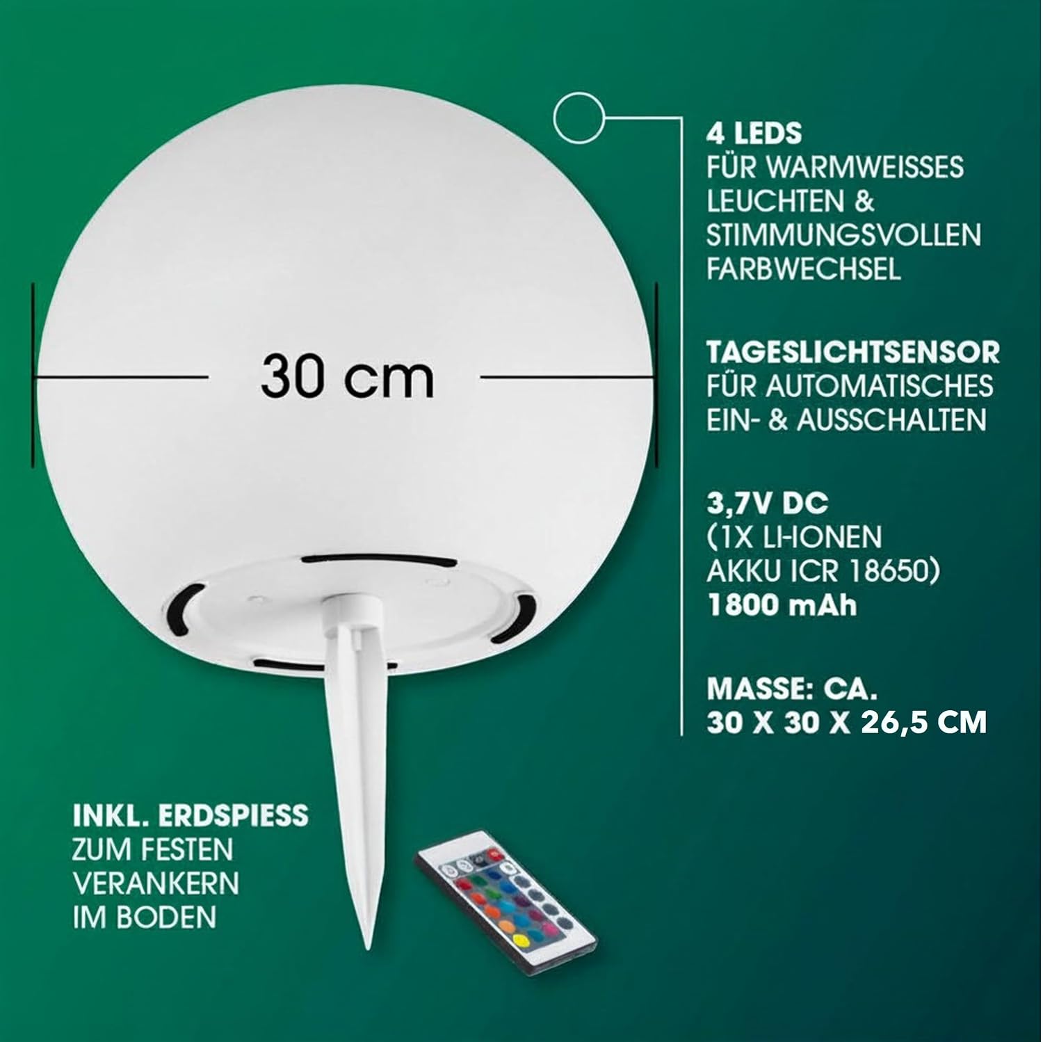 EASYmaxx Solar LED Kugelleuchte 3er-Set 12 Farben 5 Modi dimmbar 20cm-40cm
