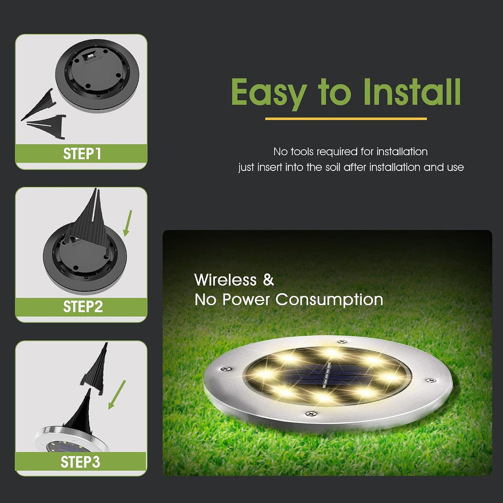 FLOWood Solar Bodenleuchte 12er Set 8 LED Warmweiss Wasserdicht Edelstahl