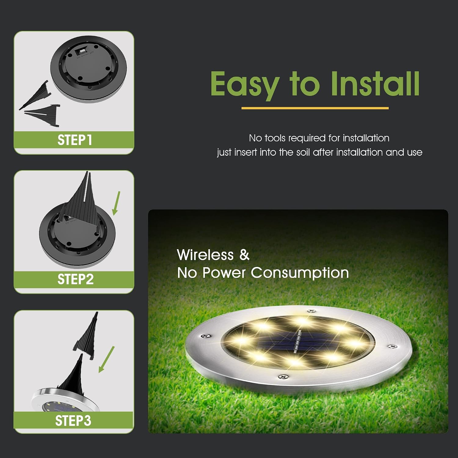 FLOWood Solar Bodenleuchte 12er Set 8 LED Warmweiss Wasserdicht Edelstahl