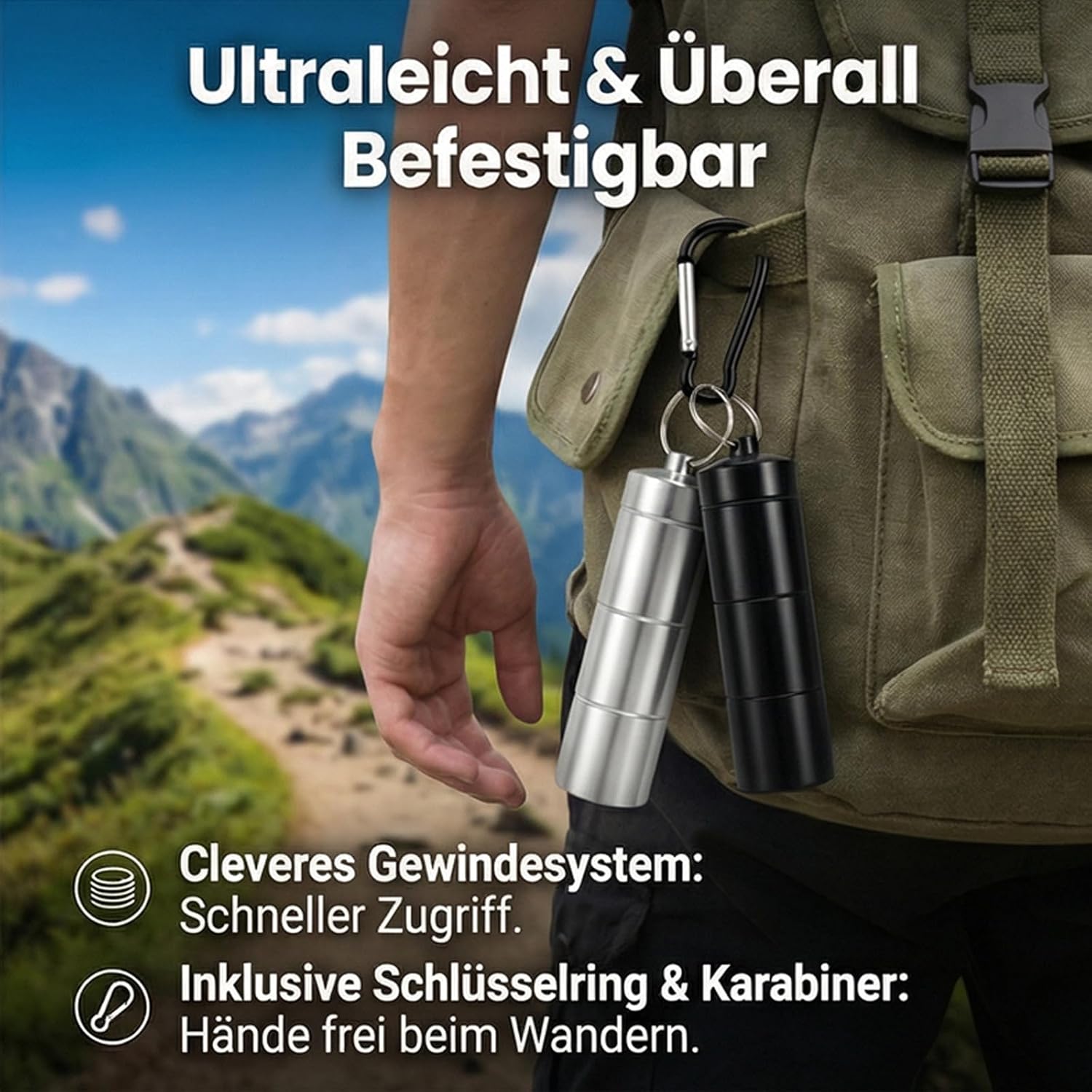 2er Set Gewuerzstreuer Aluminium 3-in-1 wasserdicht - Mini Gewuerzglaeser